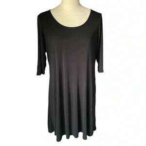 Eileen Fisher Silk Lightweight Lagen Look Short Black Dress 3/4 Sleeves Women L